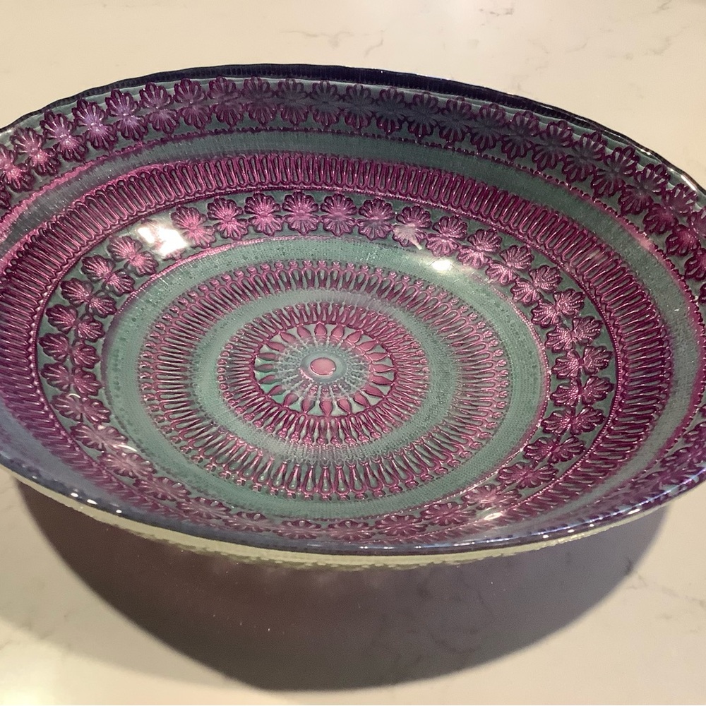 Decorative, purple and gray glass bowl. $25.